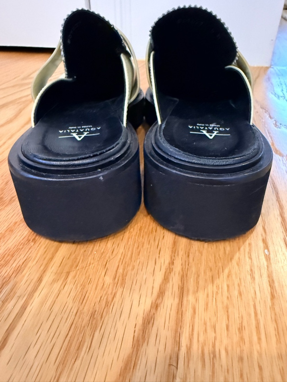 Aquatalia Cream Leather Penny Loafer Mules with Black Sole - Picture 3 of 10